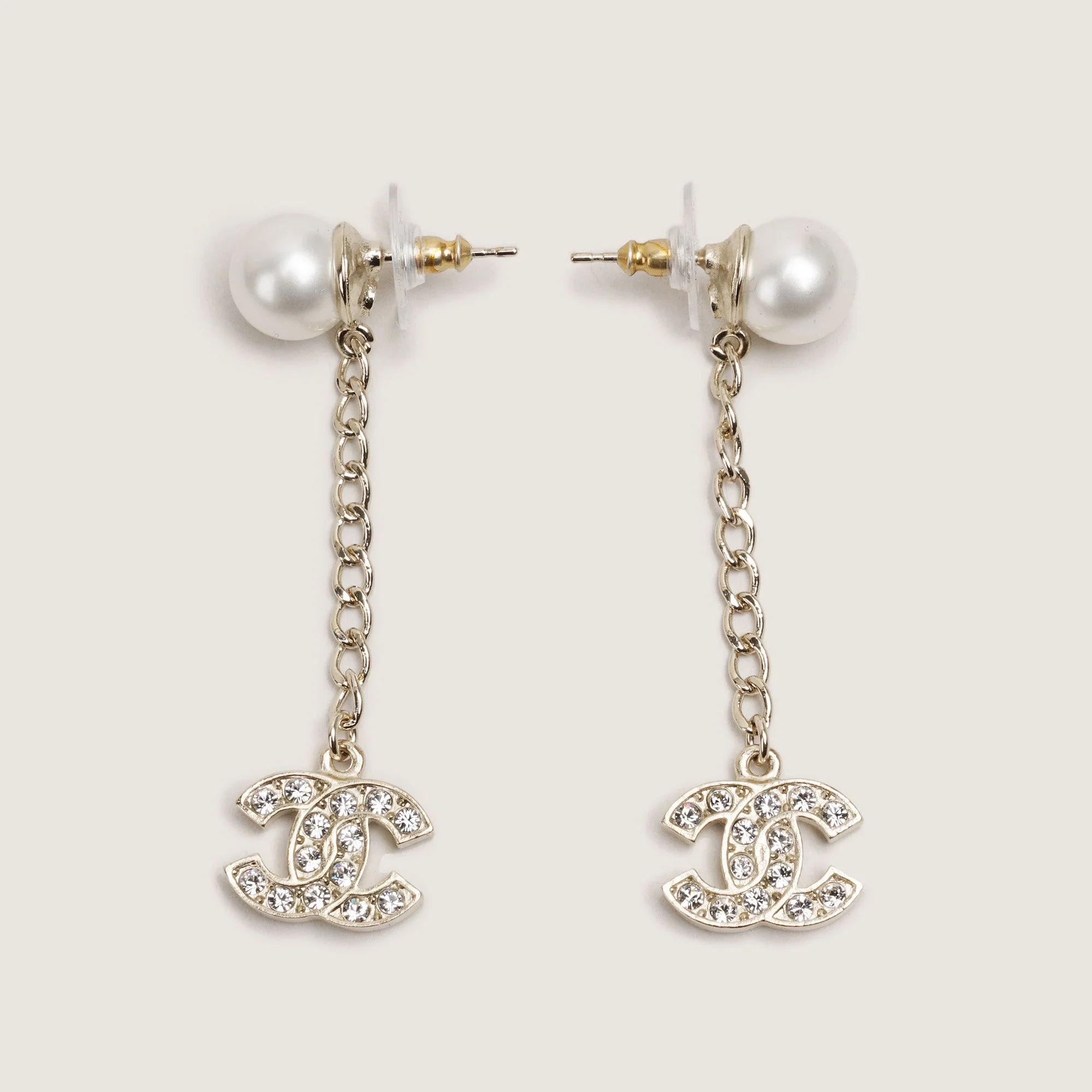 CC Faux Pearl and Crystals Drop Earrings