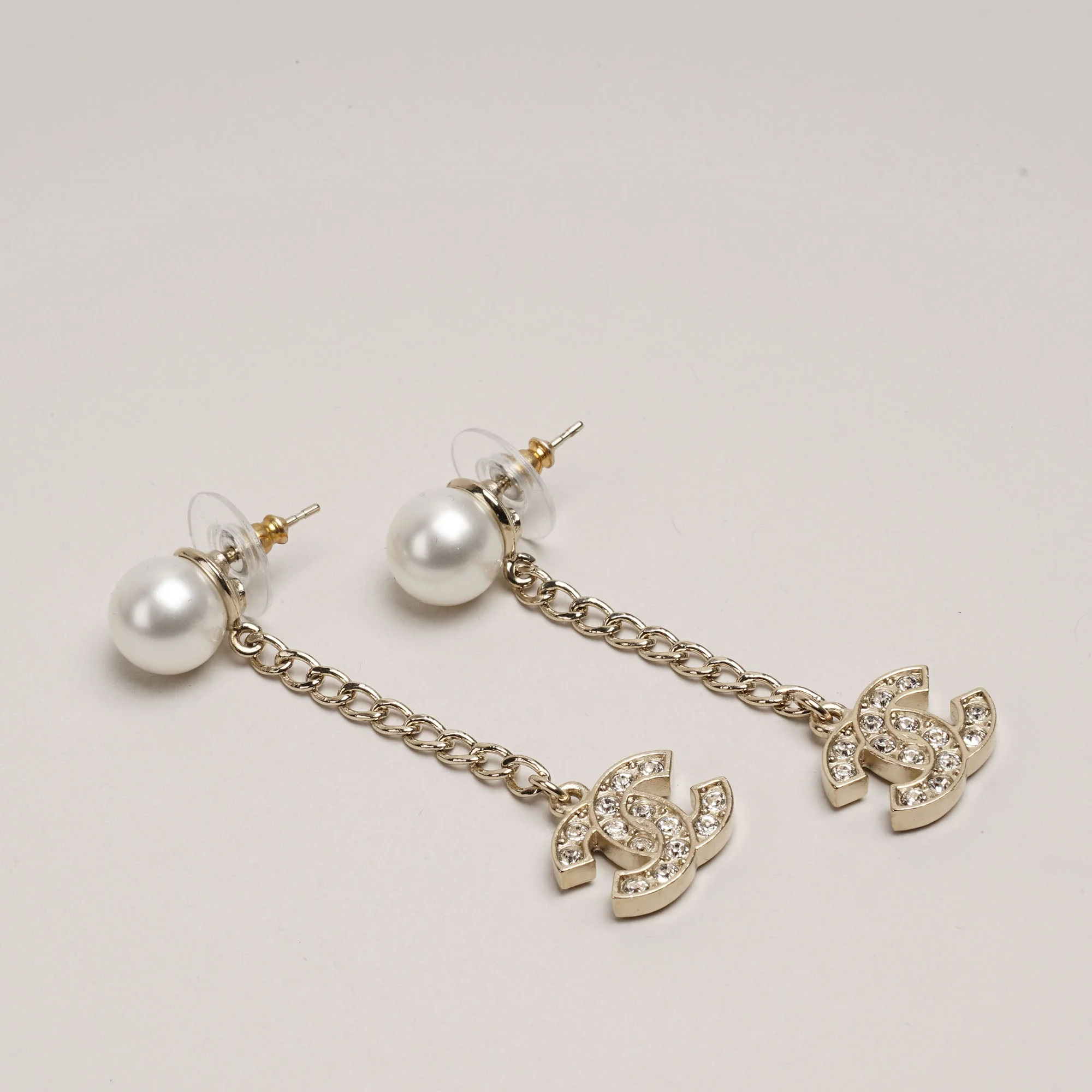 CC Faux Pearl and Crystals Drop Earrings - Image 3