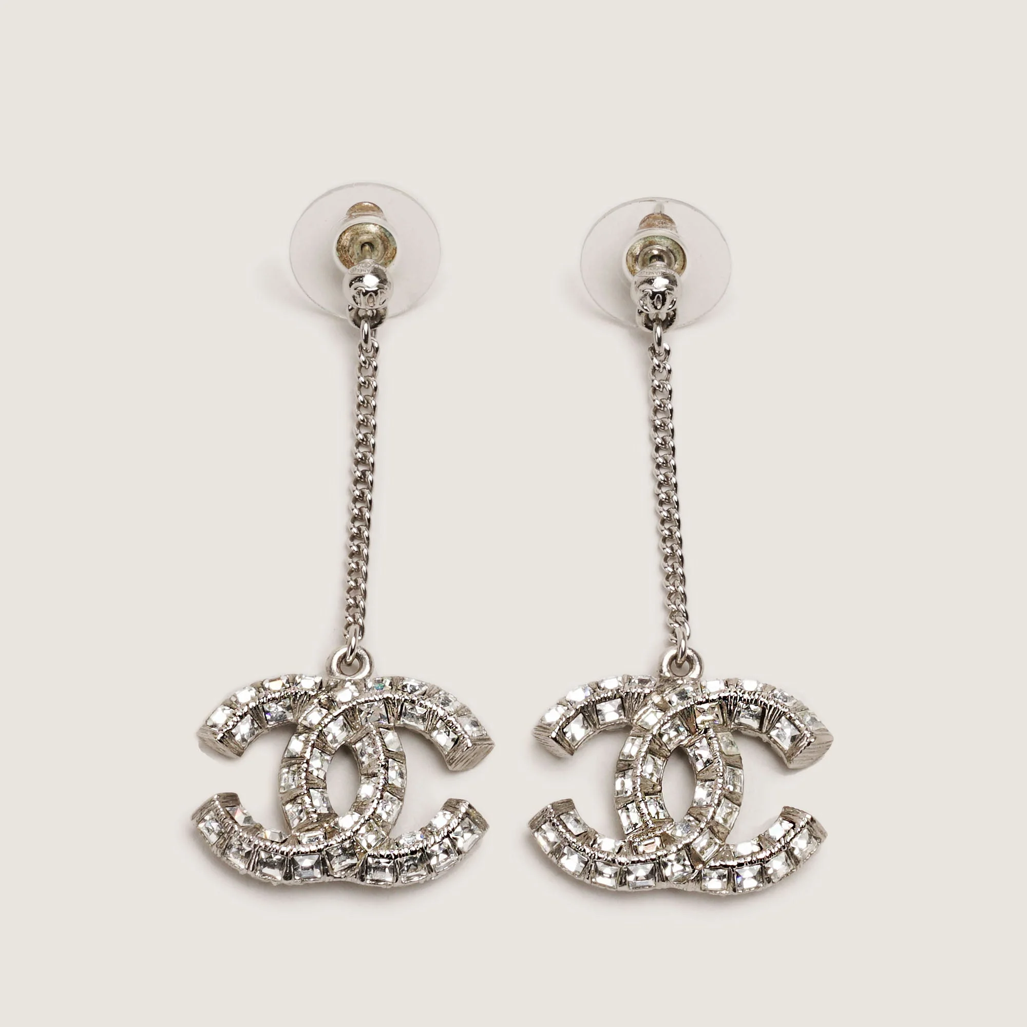 Large CC Crystal Drop Earrings