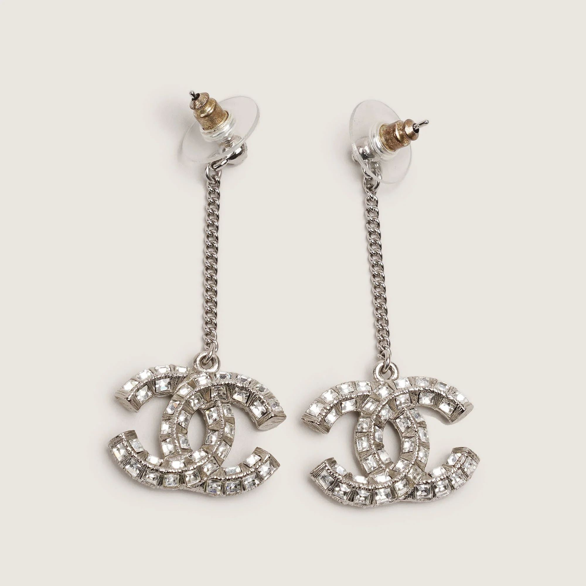 Large CC Crystal Drop Earrings - Image 2